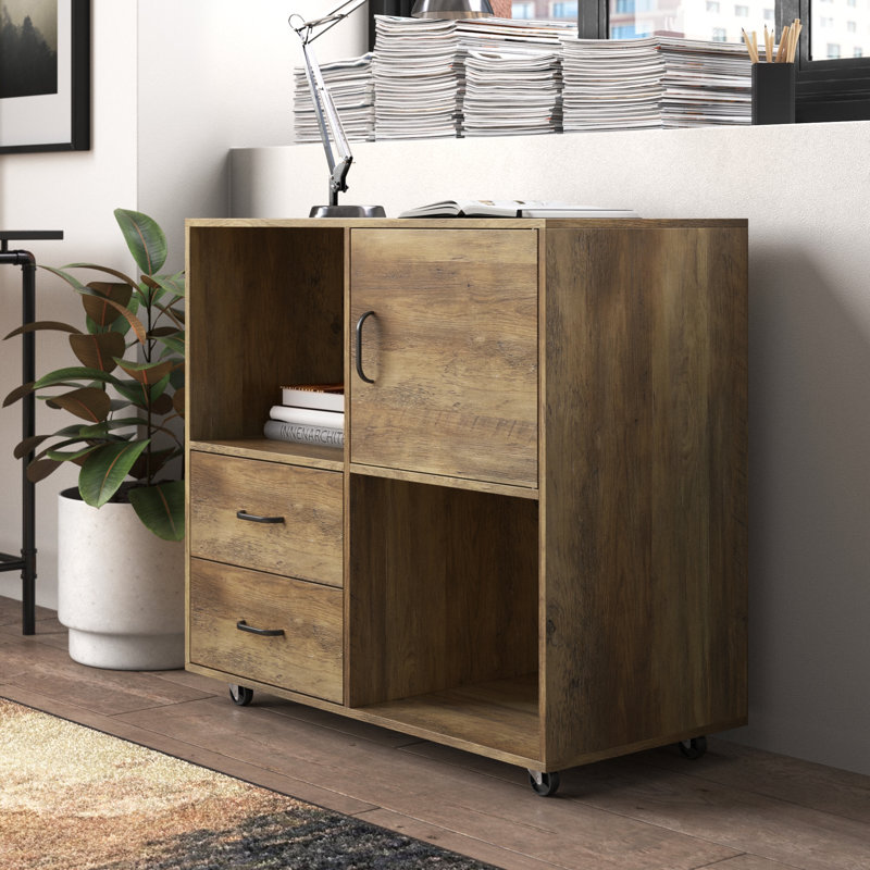 80cm Wide 2 -Drawer Mobile File Cabinet, Rustic Brown