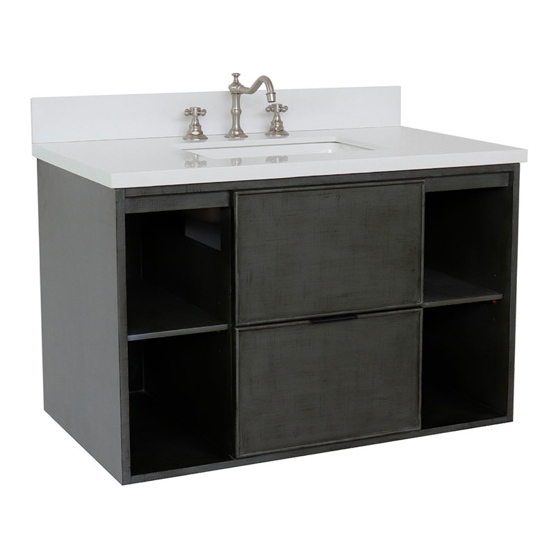Ensemble de meuble-lavabo simple mural 37 "37", Quartz blanc