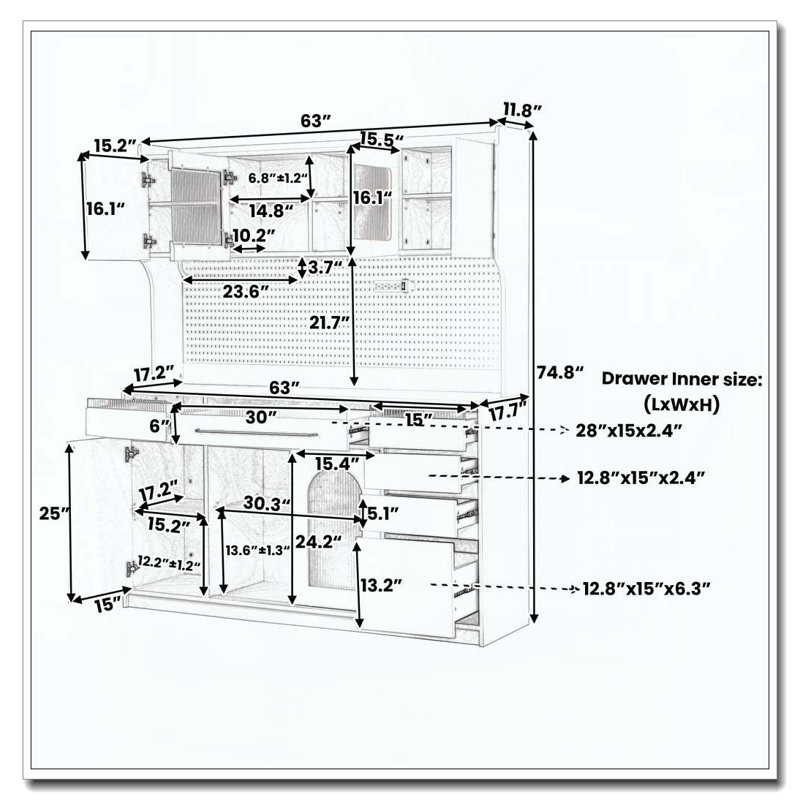 Grande armoire de rangement autoportante avec buffet et café