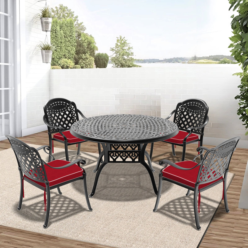Mobilier d'extérieur en fonte d'aluminium avec coussins - noir, rouille, pour 4 sièges et 4