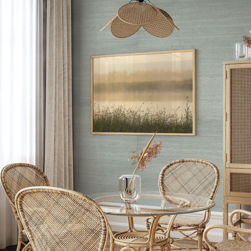 Sisal Authentic Grasscloth Wallpaper, Sky Blue/Silver