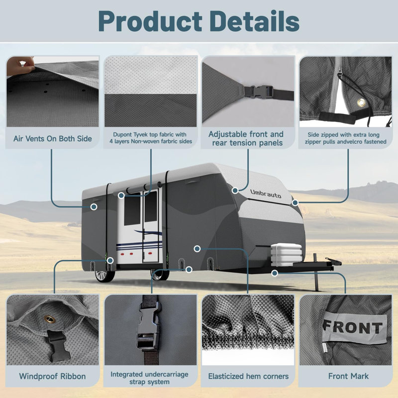 Umbrauto Travel Trailer RV Cover Upgraded Dupont Tyvek Material Waterproof RV Cover, 7' x 9' x 31'