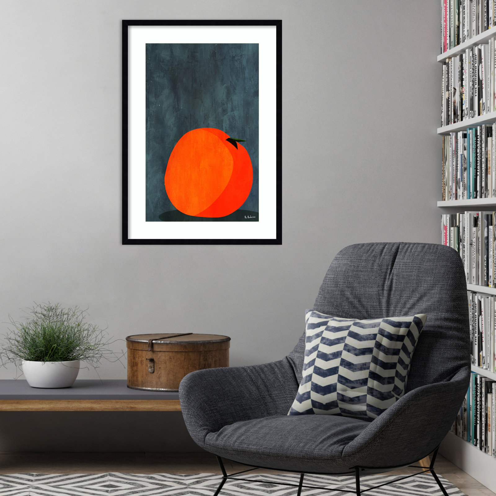 Calmly Sleeping Apple Print, Black, 31" H x 22" W