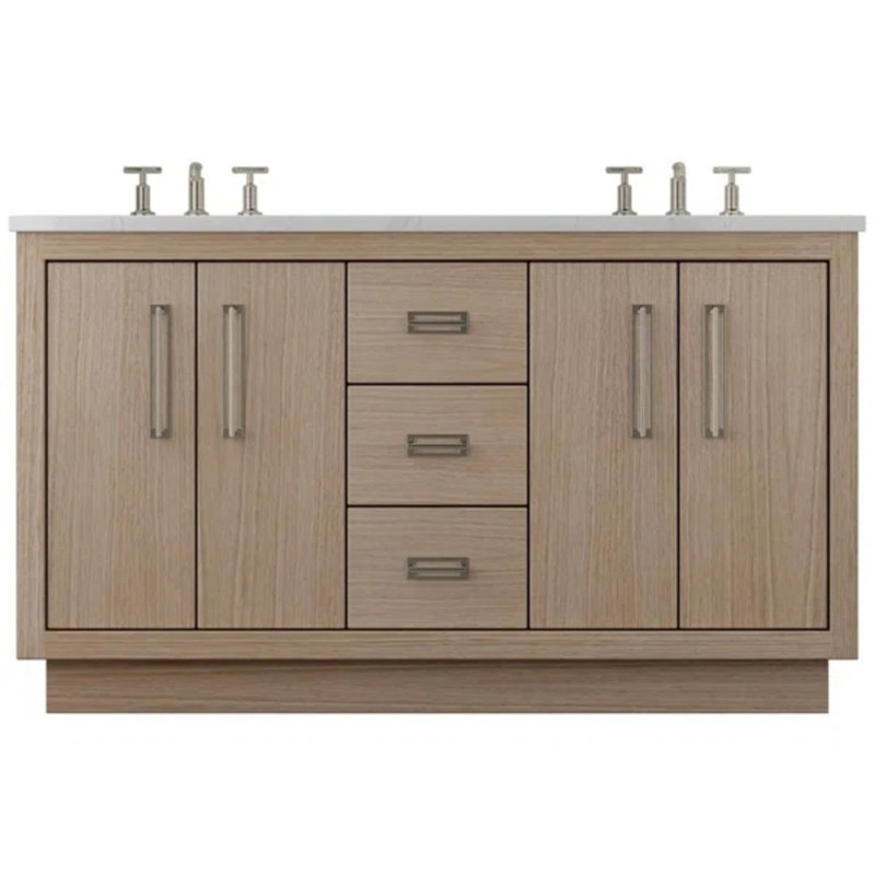 Meuble-lavabo double Avalon, Patine naturelle, Nickel satiné, 72"
