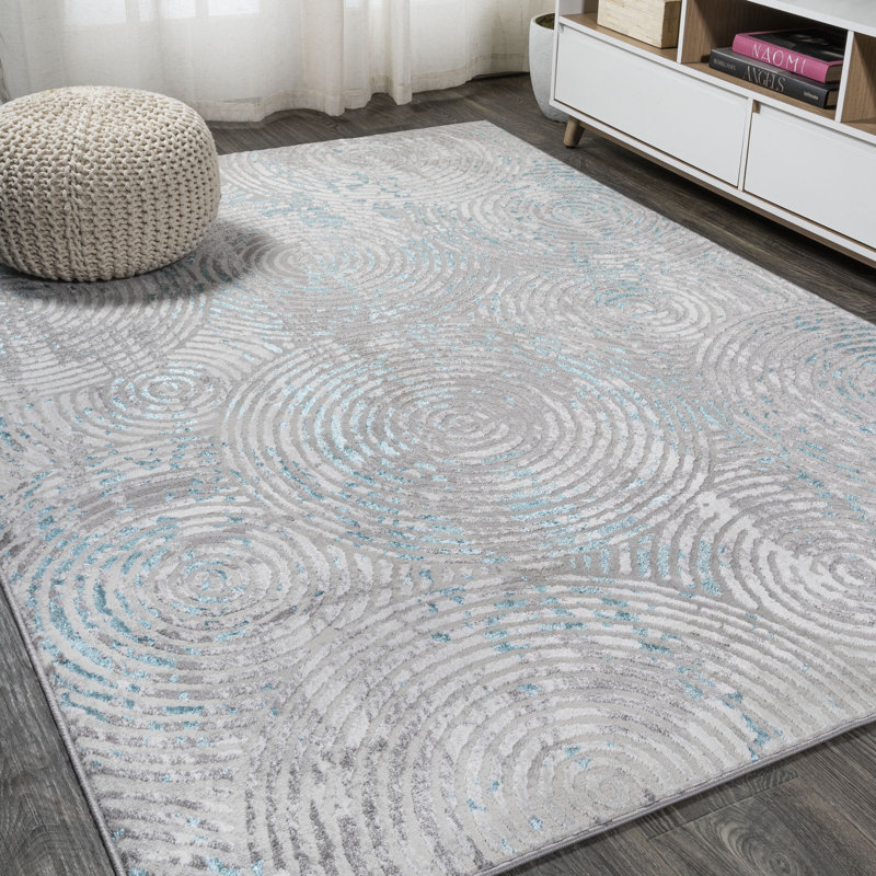 Twinar Modern Abstract Gray/Turquoise Rug, Rectangle 2'9" x 5'