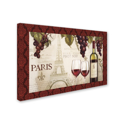 " Wine In Paris I Damask Border " by Janelle Penner