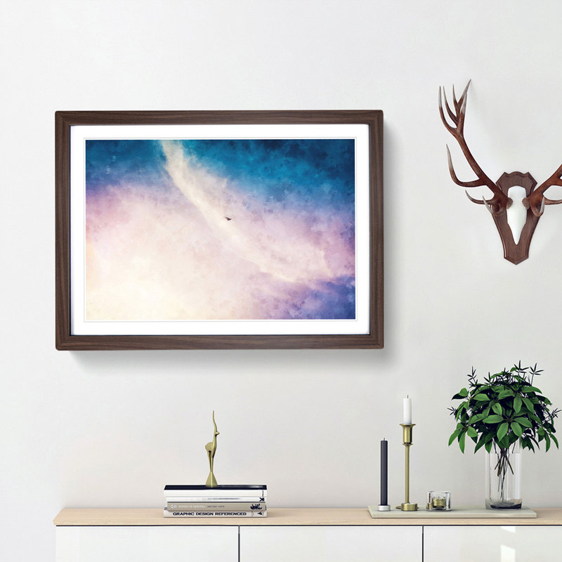 Bird in a Colourful Sky Painting 1 Piece Single Picture Frame Wall Art on MDF, 45cm H x 33cm W x 2cm D, Black