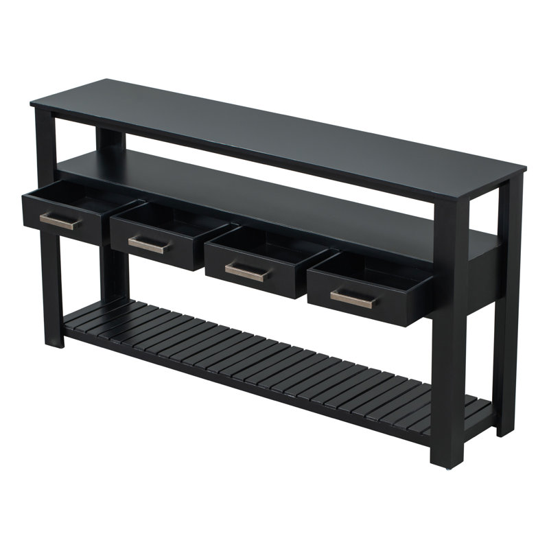 Grande table d'entrée 61,5 po à 4 tiroirs 61,5 po, Noir