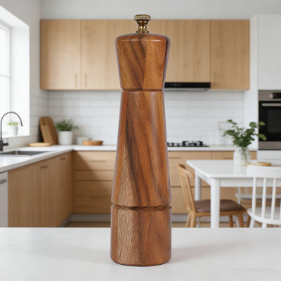 Acacia Wood Pepper Grinder Mill With Adjustable Stainless Steel Grinding Mechanism, Manual Spice Grinder For Kitchen And Dining, 8 Inch Height