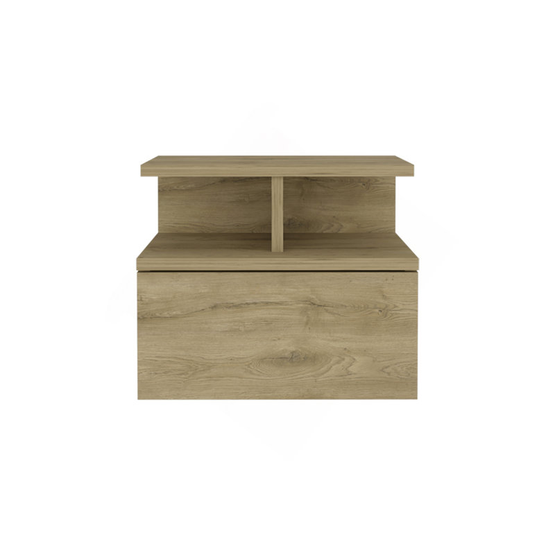 Adele Floating Nightstand With Drawer And Open Storage Shelves, Beige