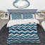 Ensemble de housse de couette Modern White Waves IV - blanc et bleu-109156994
