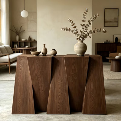 Modern-style solid wood console table.