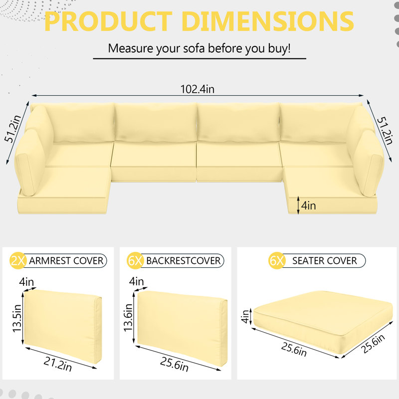 14 Piece Outdoor Furniture Replacement Waterproof Cushions, Yellow, 4"
