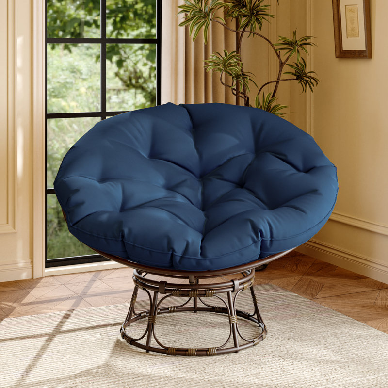Papasan Patio Chair with Cushions, Blue, 49"W x 36"H x 12"D