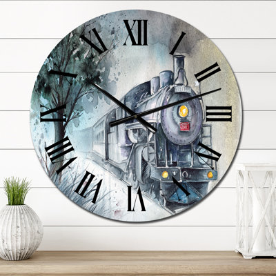 Une locomotive à vapeur en hiver - horloge murale industrielle