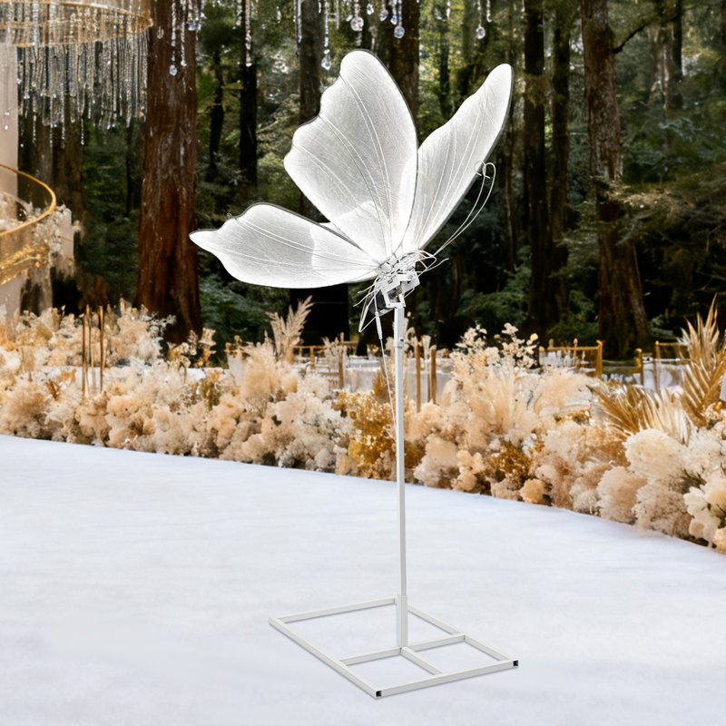 31.5 Inch Modern Wedding Electric Butterfly Floor Lamp Wedding Road Guide LED Standing Lamp, Silver White