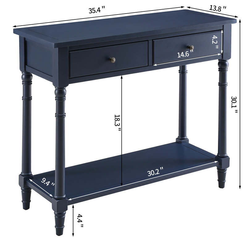 Console de style moderne Mid-Century avec 2 tiroirs et tablette LUMera, table d'entrée étroite de 35,4 po, canapé en bois massif pour le salon, le couloir et le vestibule 