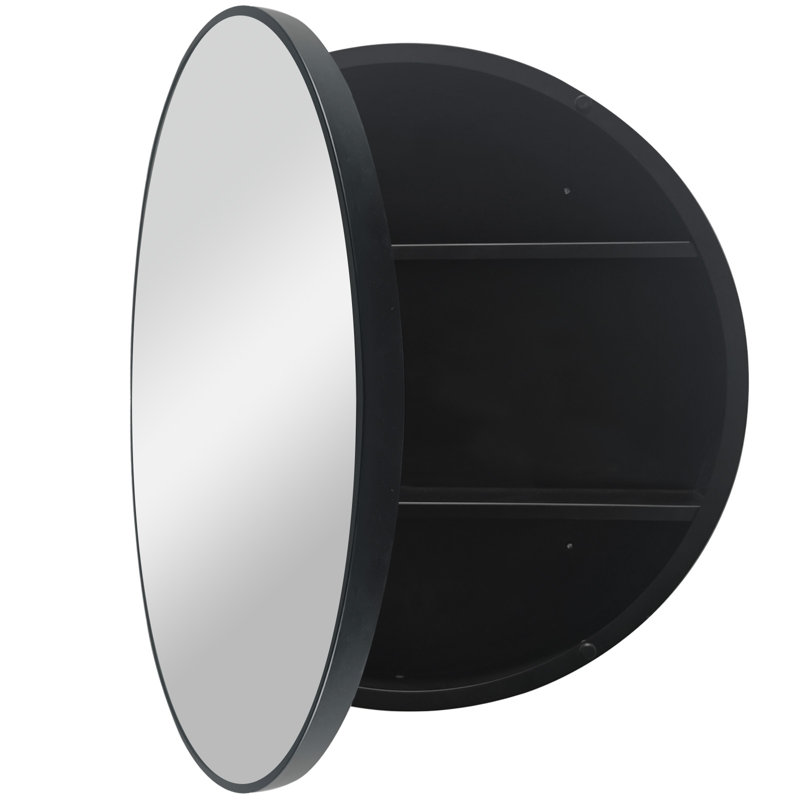 Armoire à pharmacie ronde avec miroir de rangement mural Sukias 26 x 26, H 26 po x l 26 po x P 3,93 po