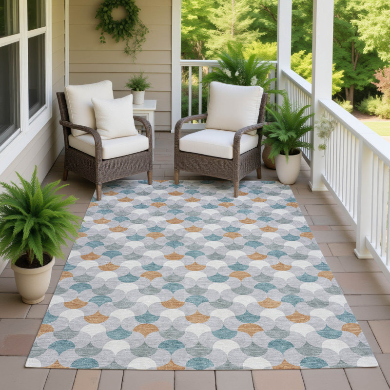 Machine Washable Indoor/Outdoor Chantille ACN2568 Geometric Rug, Silver, 9' x 12'