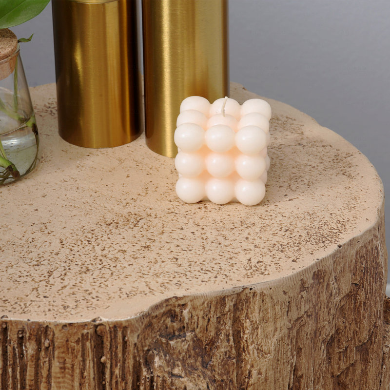 Tabouret de souche d'arbre, table d'appoint décorative avec plateau rond, table de bout en béton avec finition grain de bois, pour l'intérieur et l'extérieur