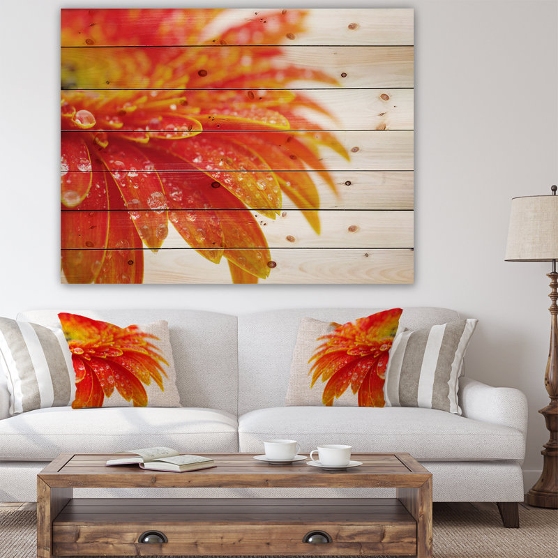 Orange Gerbera With Raindrops " Orange Gerbera With Raindrops ", 24" H x 36" W x 1" D