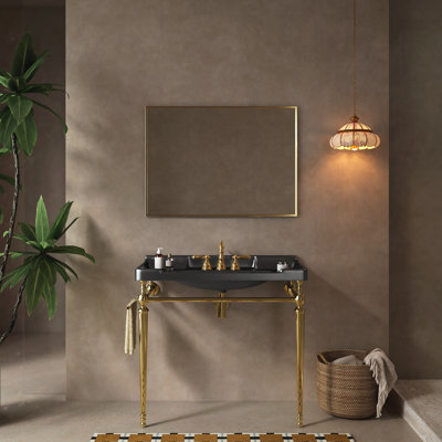 36" Bathroom Console Sink, Wall-Mounted Ceramic Vanity Basin with Freestanding Stainless Steel Support Legs No Faucet