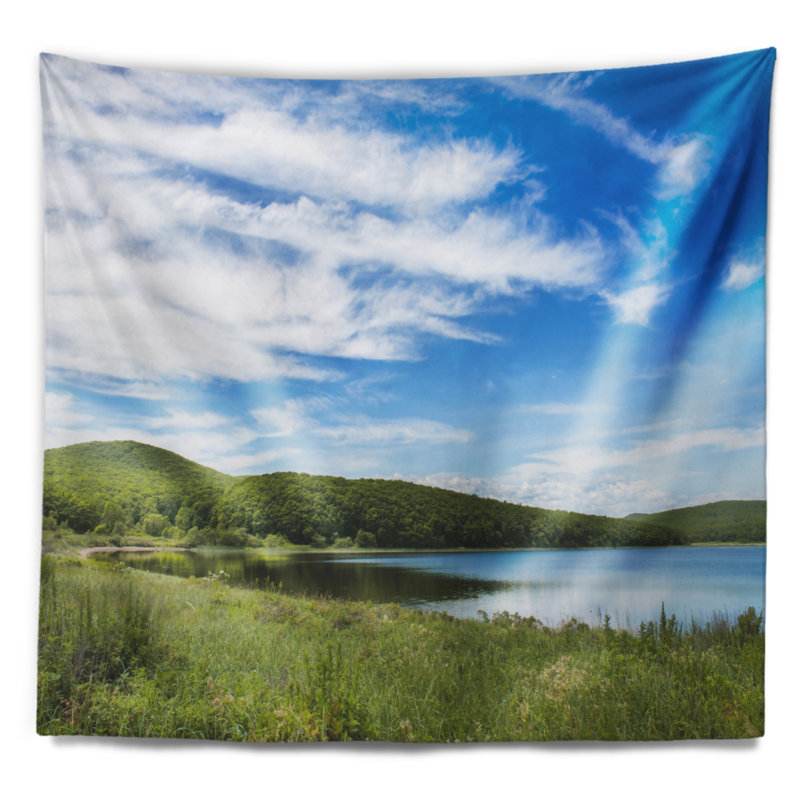 Tapisserie en polyester de la plage de l’océan de côte pacifique avec accessoires suspendus inclus, H 78 po x l 92 po