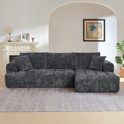 Chenille L-Shape Luxury Sectional Oversized Sofa, Minimalist Design, Comfy Sleeper Couch For Living Room, Apartment & Reception Spaces, No Assembly Required