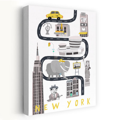 Whimsical New York Journey Playful Whimsical Abstract Elephant Architecture City Wall Art Print 1 Piece Wrapped Canvas Wall Art
