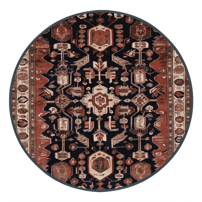 Machine Washable Persian Brown Area Rug, Round 4'