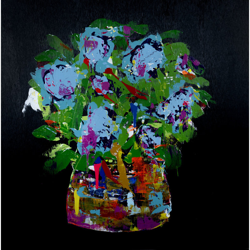 Fleurs sur fond noir par Jphono 1, Toile tendue, H 24 po x l 18 po, Pas de tapis