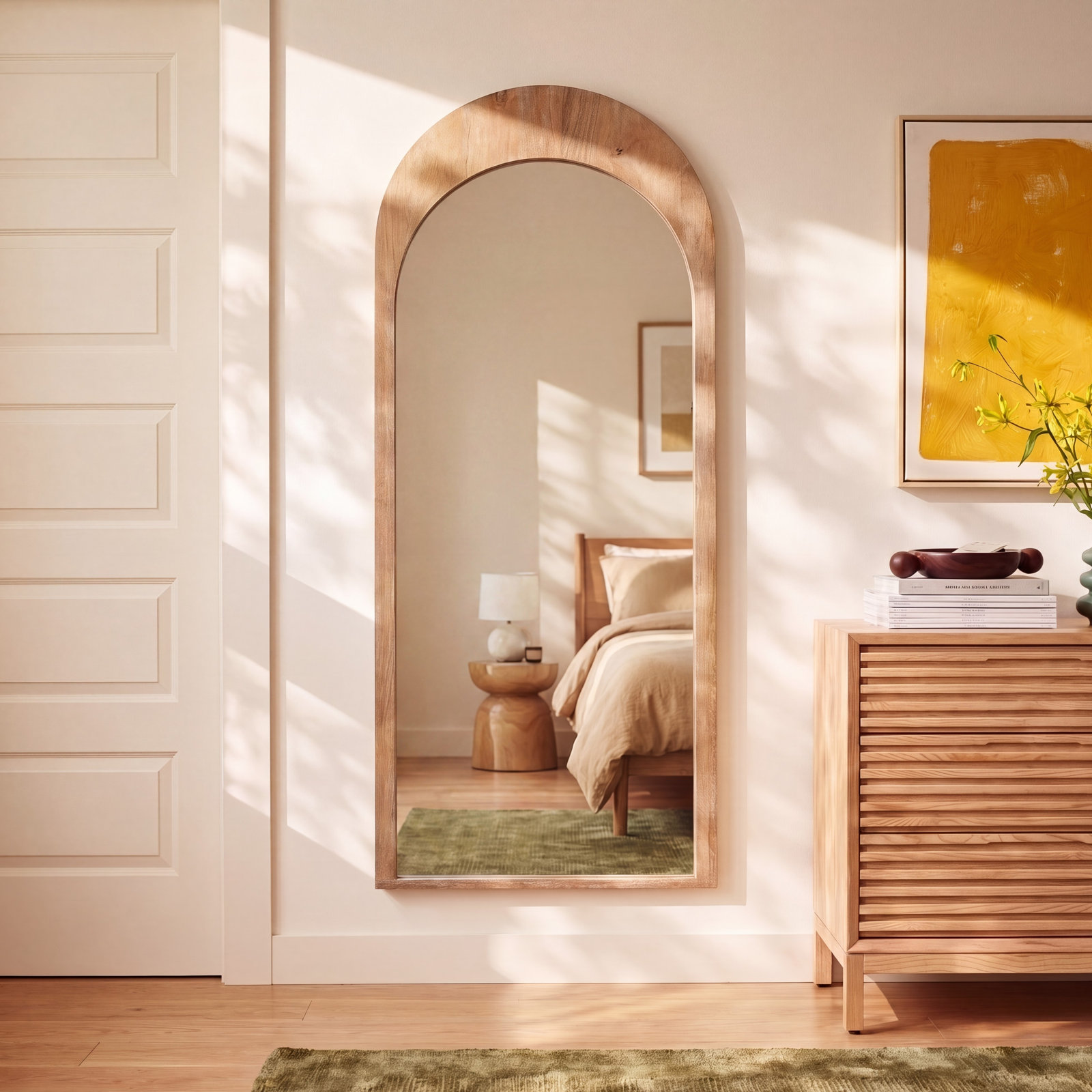 Vixe 42" Mango Accent Mirror, Light Brown, 72" x 30"