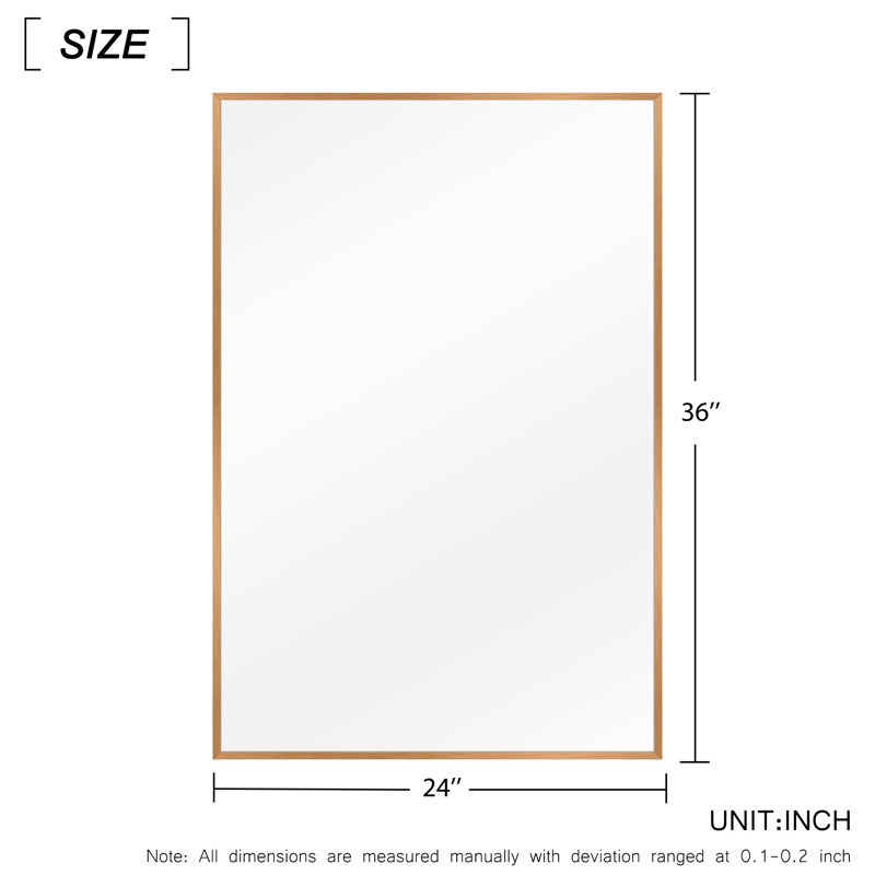 Metal Flat Wall Mirror, Gold, 36" x 24"
