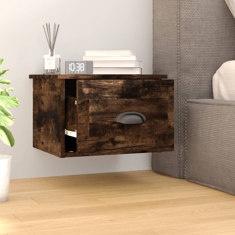 Lurette 41.5cm W Solid + Manufactured Wood Bedside Table, Set of 2, Smoked Oak