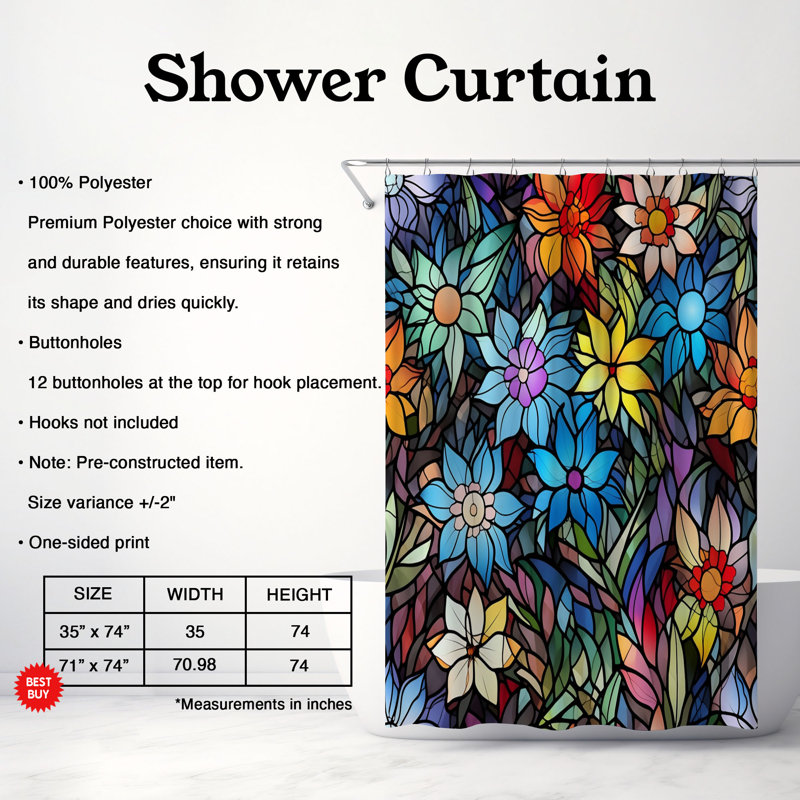 Rideau de douche standard 1 pièce, H 74 po x l 71 po