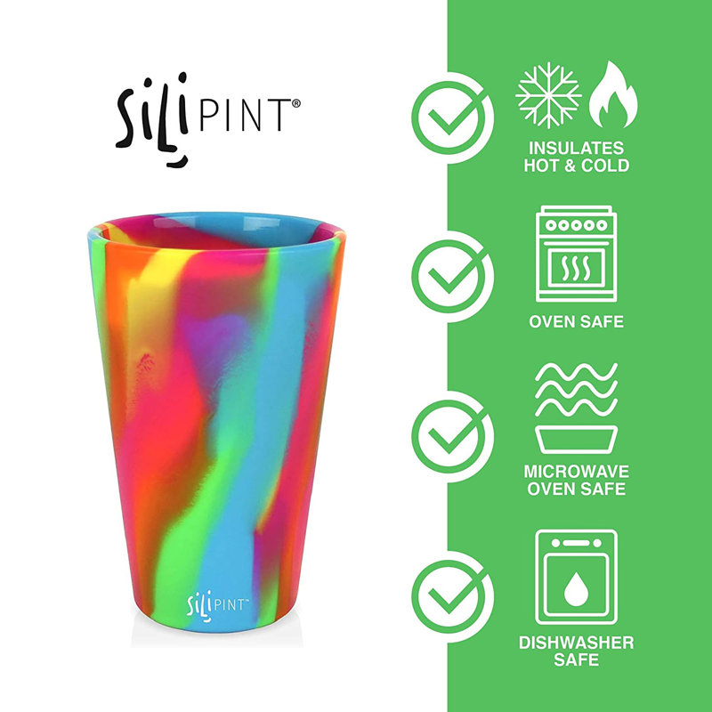 Silipint: Verres à pinte en silicone: Paquet de 4 houblons hippies - tasses incassables de 16 oz