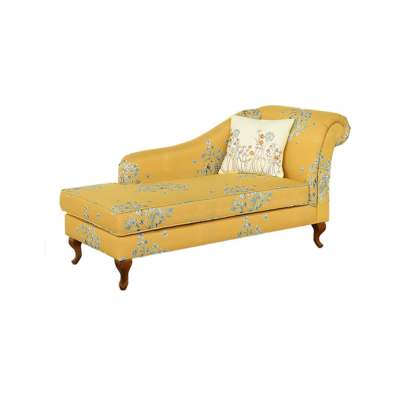Chaise longue rembourrée Tabathia, Mélange de polyester jaune, Chaise longue à accoudoir droit
