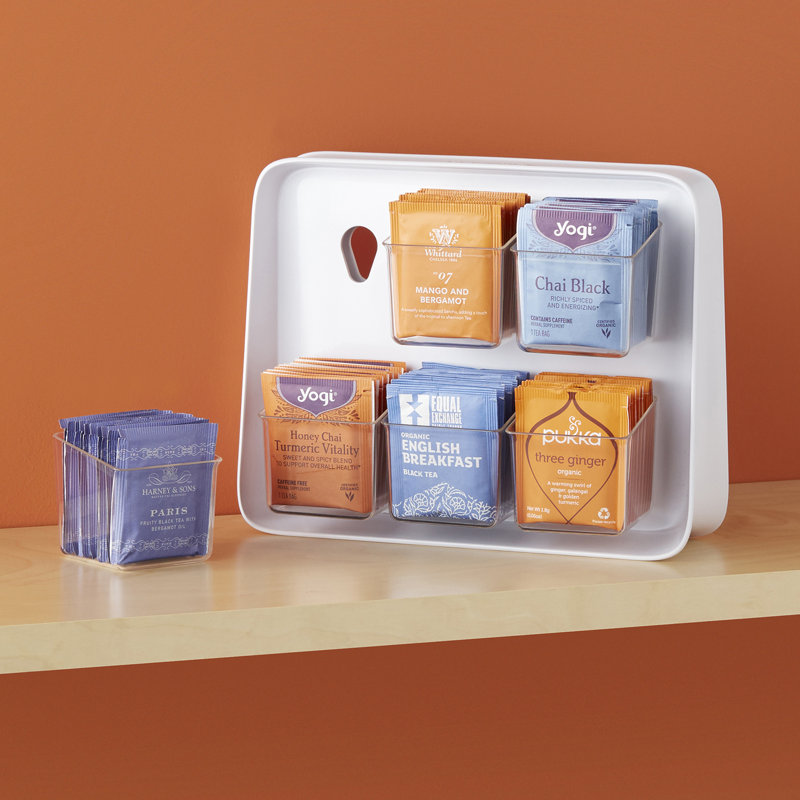 White Plastic Tea Bag Organizer with Removable Bins