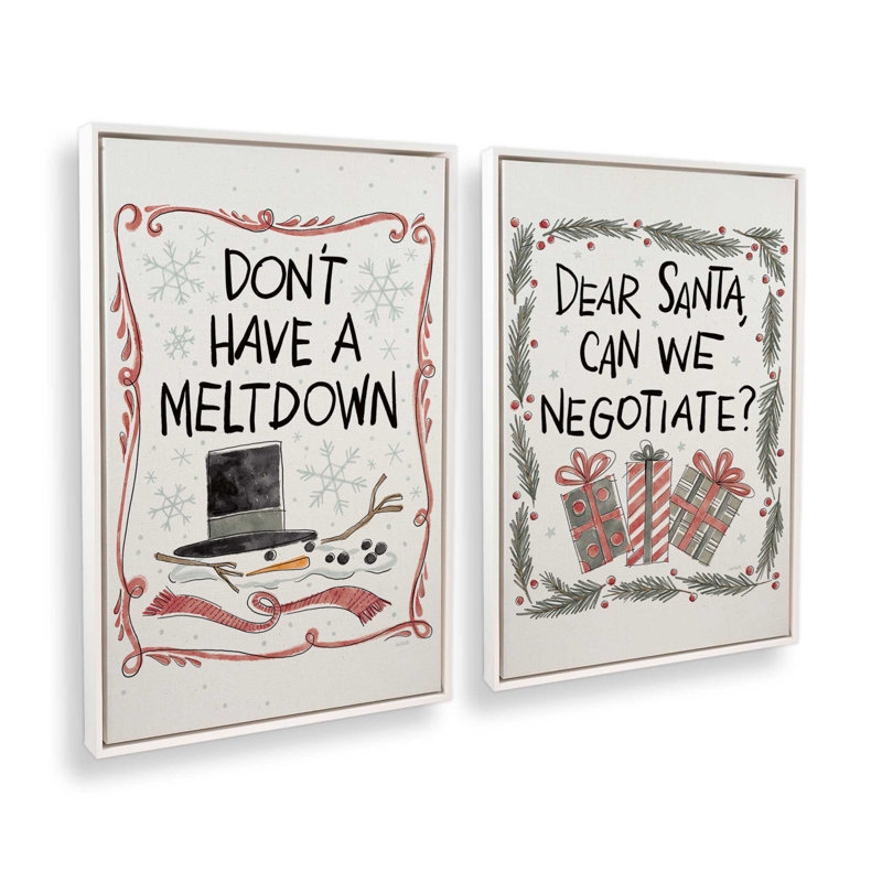 Santa Negotiations, set of  2 Canvas Art Prints, Opaque White, Framed Print without Mat, 19" H x 26" W
