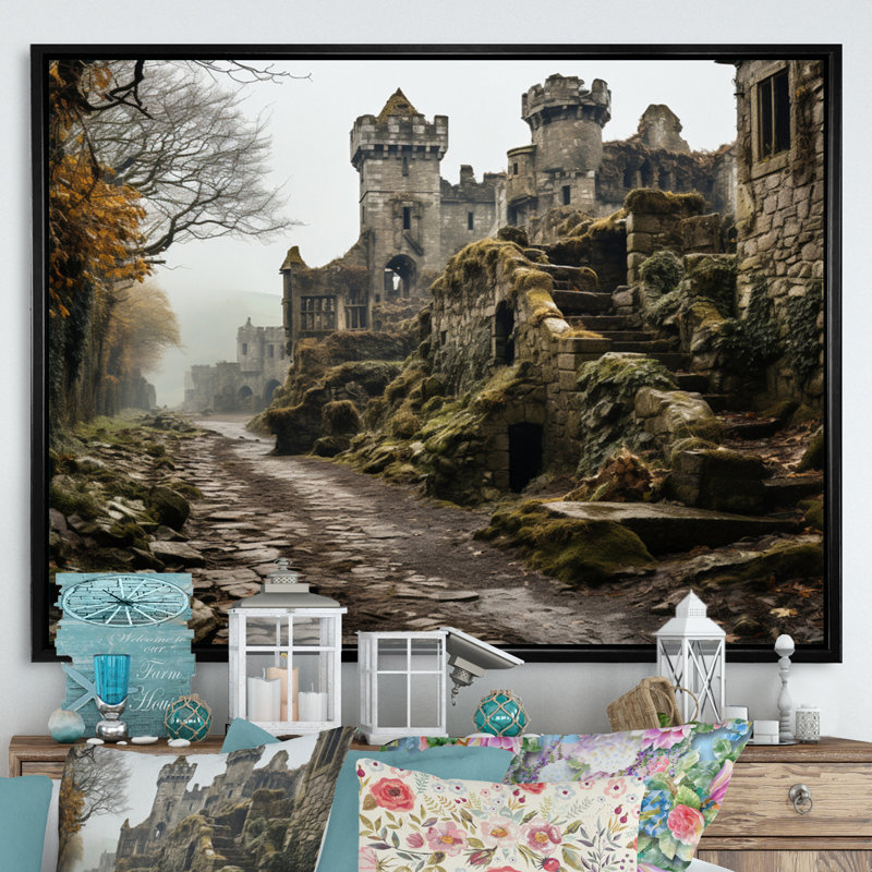 Château mystique d'Irlande II - art mural Irlande, H 16 po x l 32 po x P 1 po, Cadre flottant noir