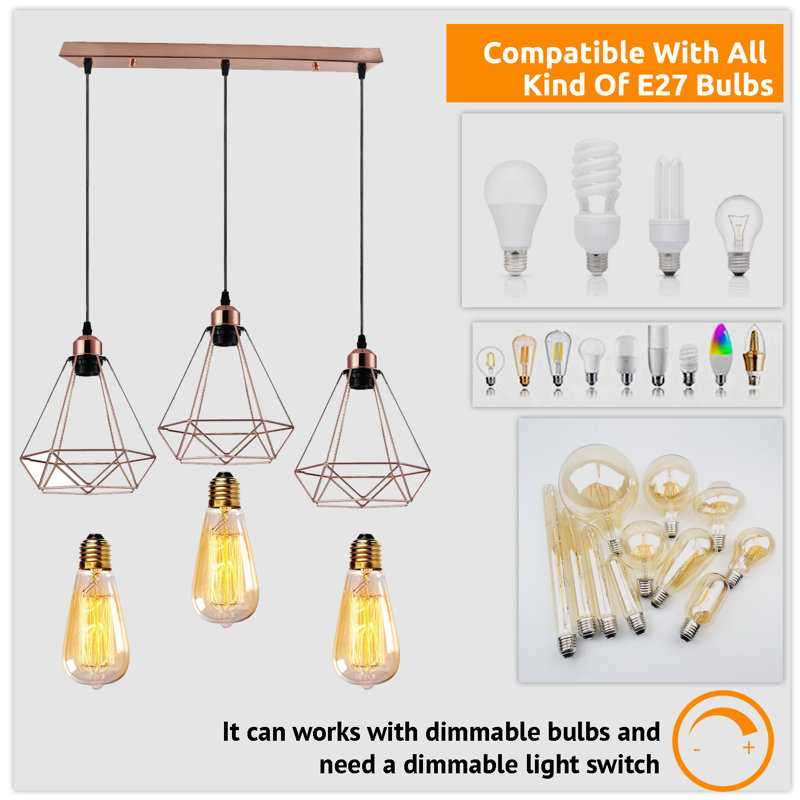 Palombo 3 - Light Rosegold Kitchen Island Pendant, No