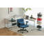 Chaise de bureau moderne en lin bleu avec accoudoirs croisés - Détails du produit-130589289