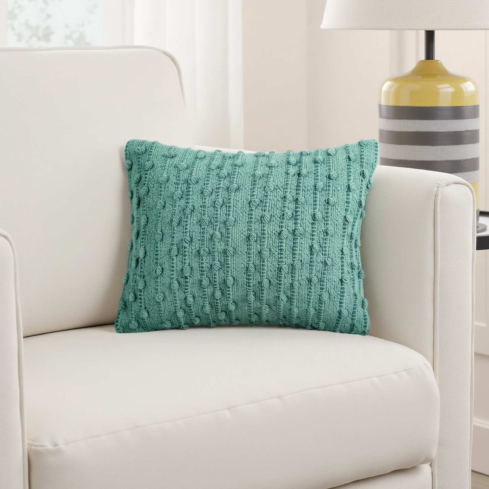 Asha Pom-poms Throw Pillow, Oil Blue
