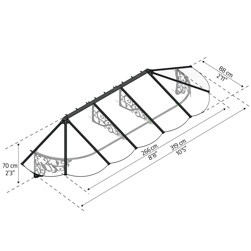 Palram - Canopia Lily 11' x 3'  Acrylic Galvanized Steel Stationary Dome Door and Window Awning Black/Clear