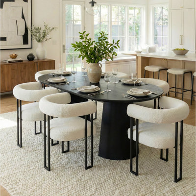 Table de salle à manger à piédestal extensible de 47 po à 85 po avec chaises capitonnées ovales et noires