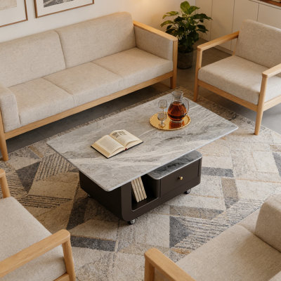 Table basse mobile avec rangement en ardoise
