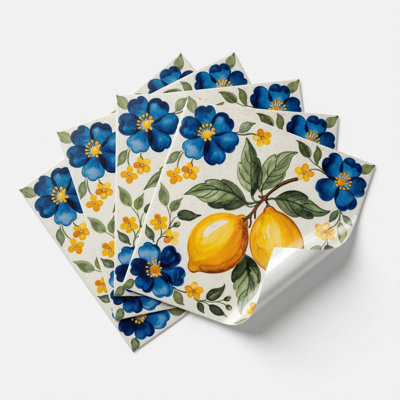 Carreaux de mosaïque autocollants en vinyle « Citron méditerranéen » 8 po x 8 po