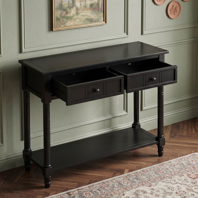 Console Traditional avec tiroirs et tablette inférieure, Noir