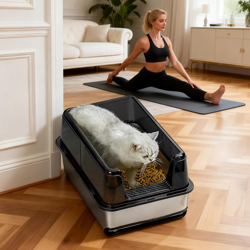 Stainless Steel Litter Box, 35.5cm H x 40cm W x 60cm D, Black