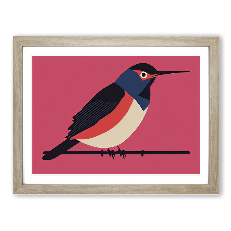 Robin Bird Abstract Vol.3 - Single Picture Frame Print, 46cm H x 64cm W x 2cm D, Oak Framed